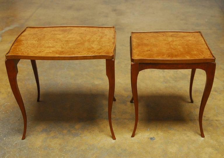 Set of Two Burl Wood Nesting Tables by Baker at 1stDibs baker