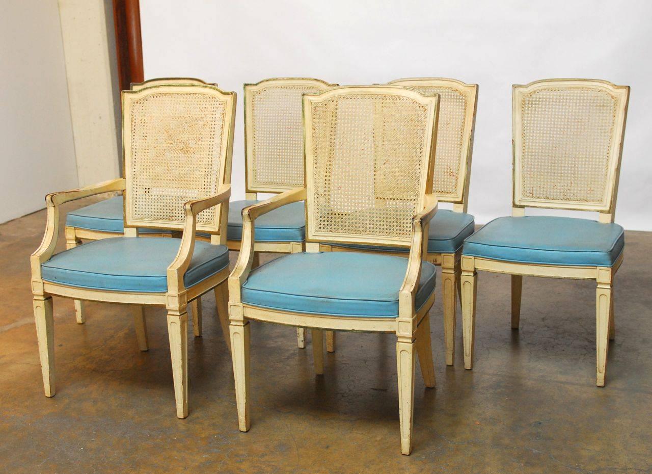 Set of Six Louis XVI Style Cane Dining Chairs by Henredon 1