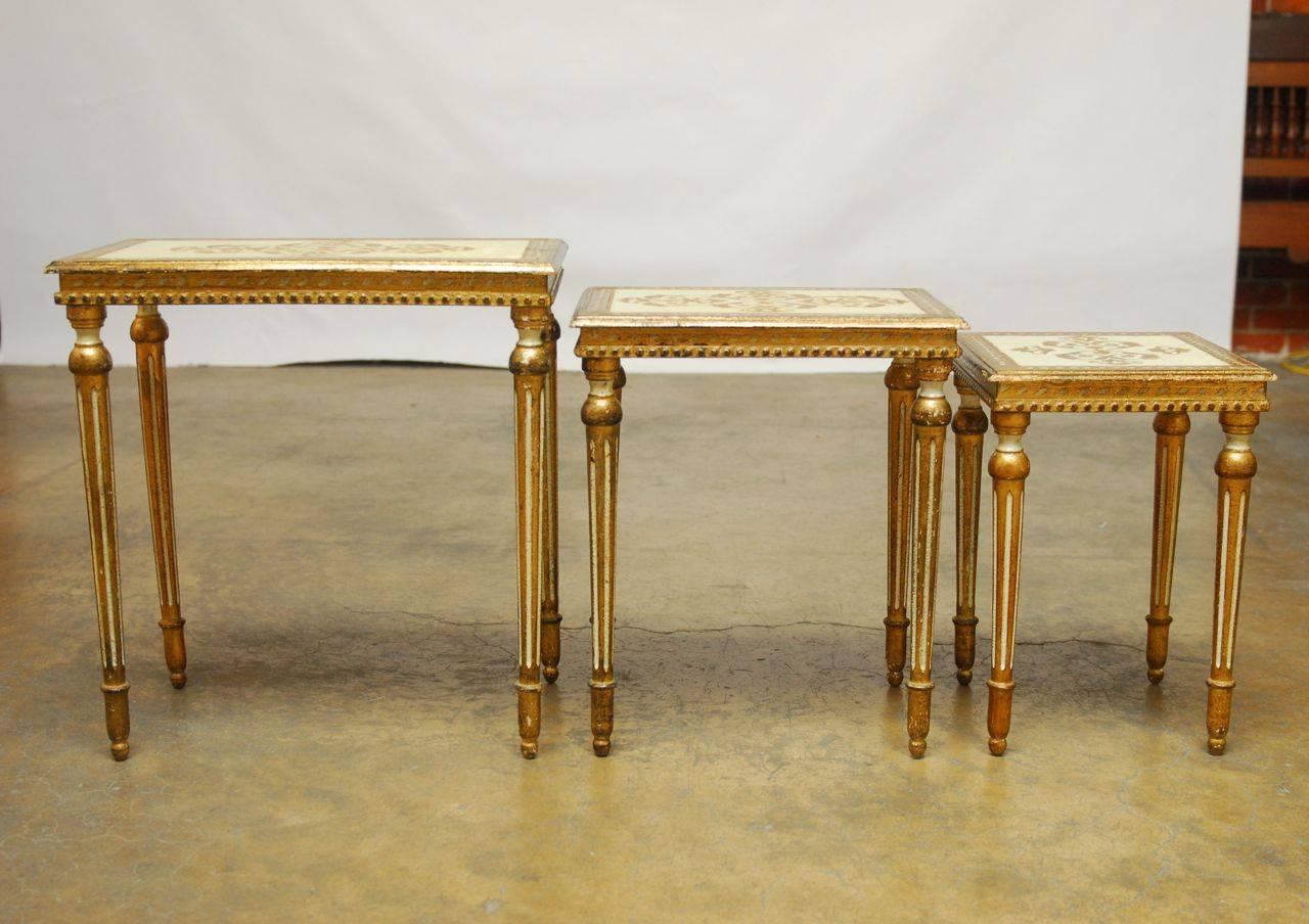 Hollywood Regency Set of Three Florentine Nesting Tables