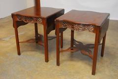 Pair of Chinese Chippendale Mahogany Drop-Leaf Tea Tables by Baker