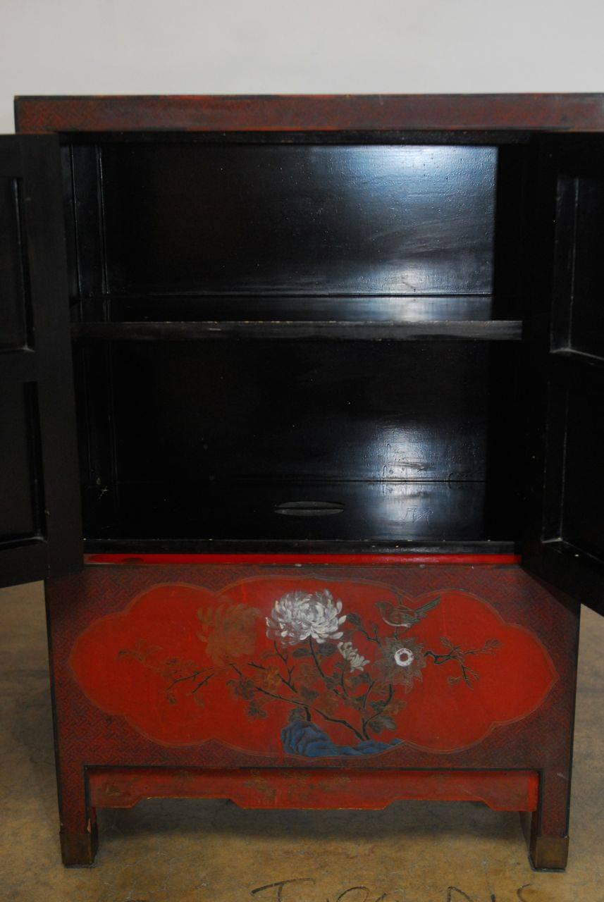 Lacquer Pair of Chinese Polychrome Cabinets