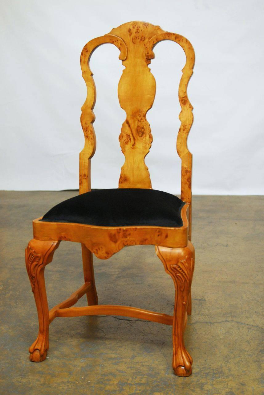 Set of Eight Burl Wood Queen Anne Dining Chairs at 1stdibs