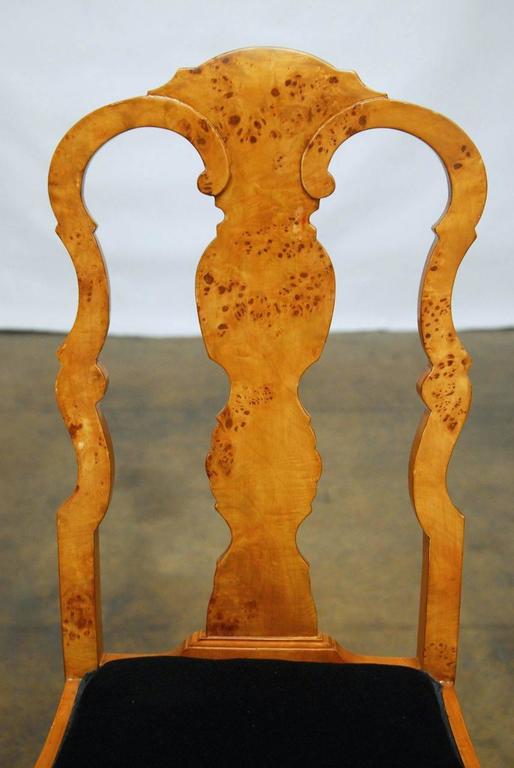 Set of Eight Burl Wood Queen Anne Dining Chairs at 1stDibs