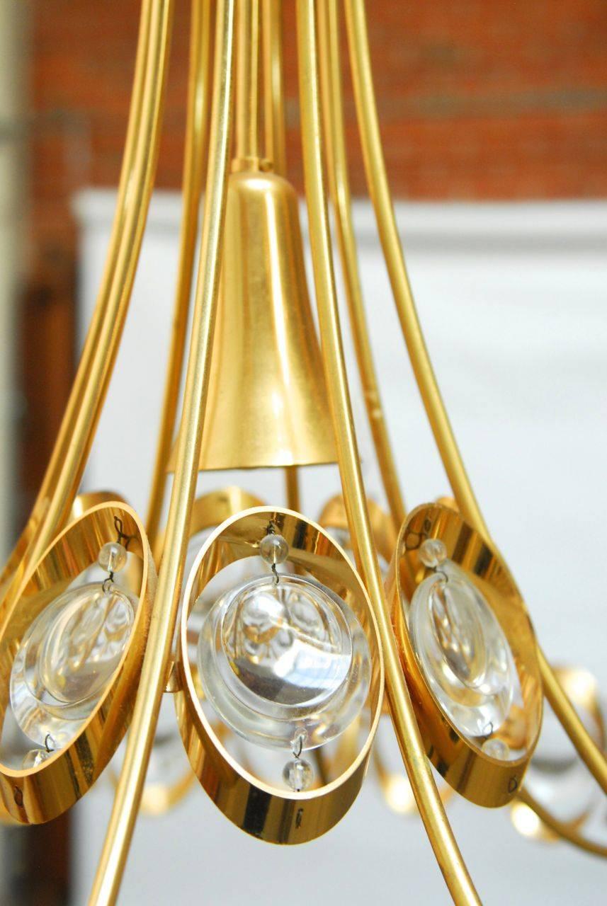 20th Century Eight-Light Modernist Gilded Brass Chandelier by Palwa