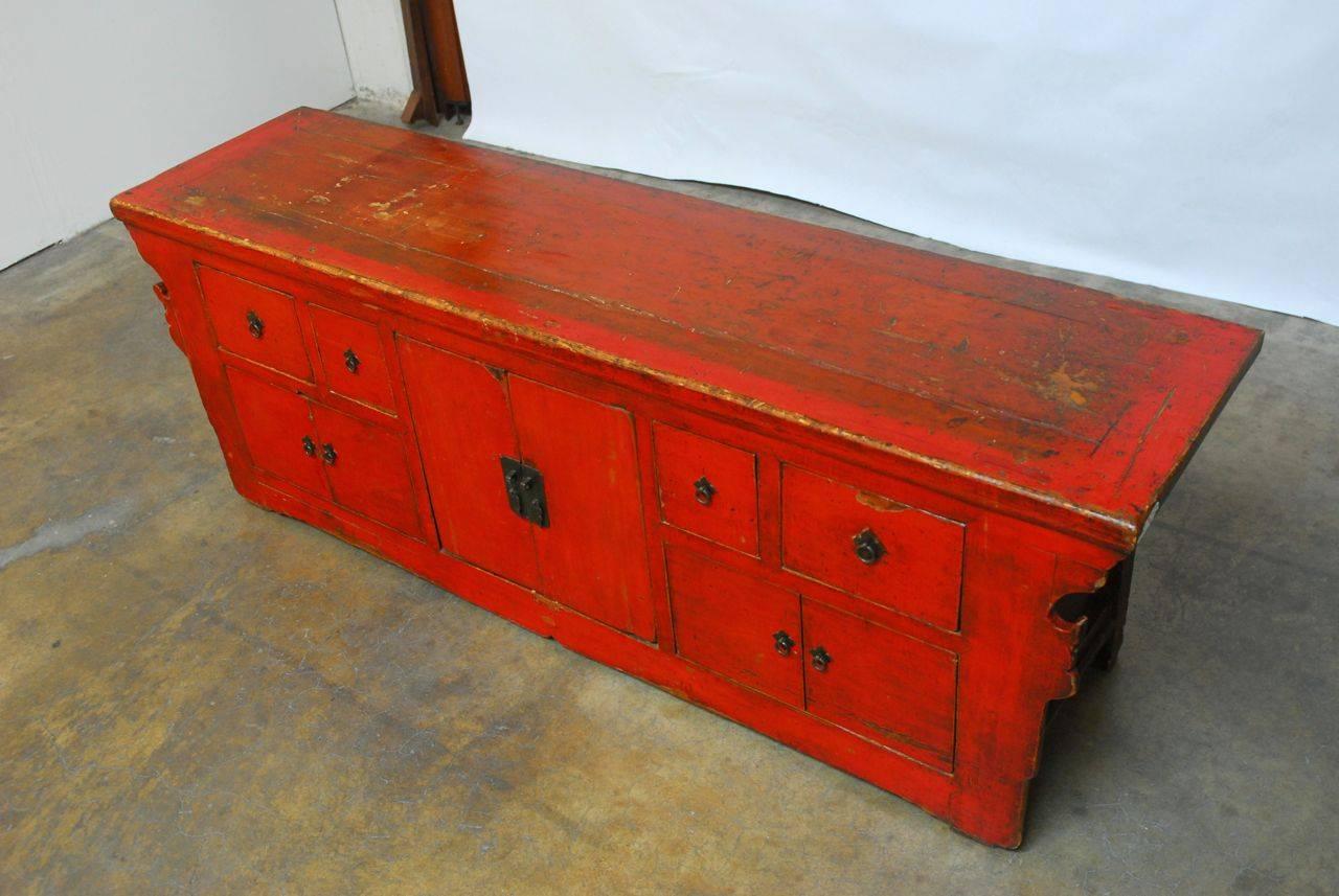 Qing Chinese Red Lacquer Sideboard Console Table