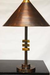 Pair of Mid-Century Modern Brass Chinese Hat Table Lamps