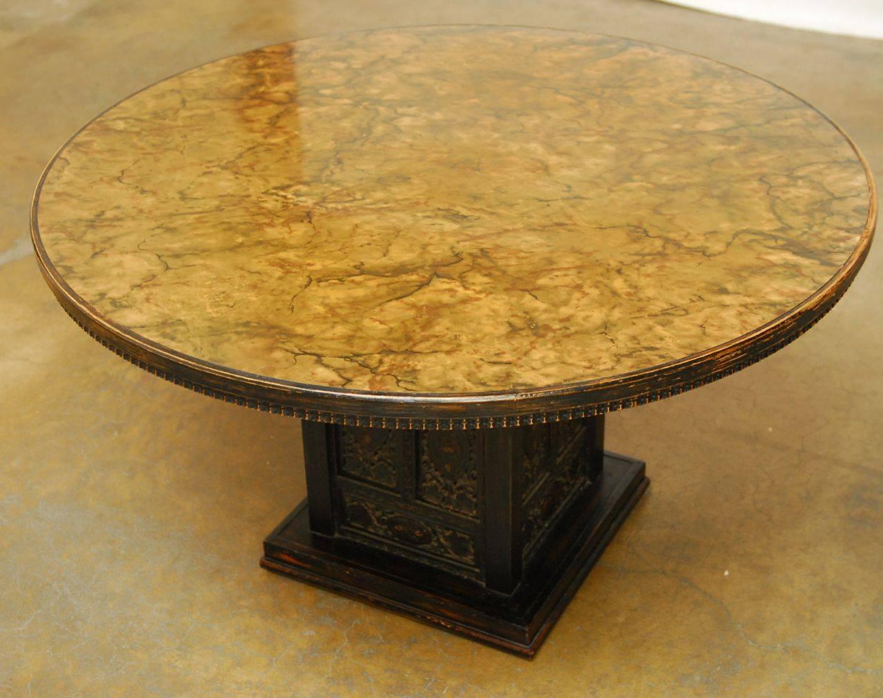 Hand-Carved Mid-Century Modern Round Pedestal Table by Ritts