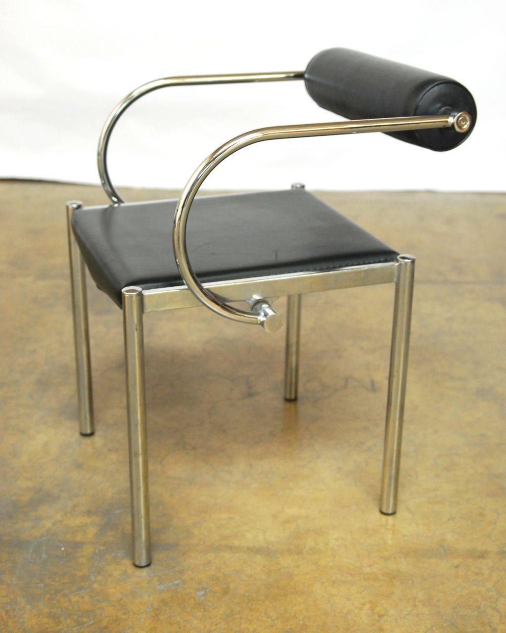 Mid-Century Modern Set of Six Mies van der Rohe Style Tubular Chrome Chairs