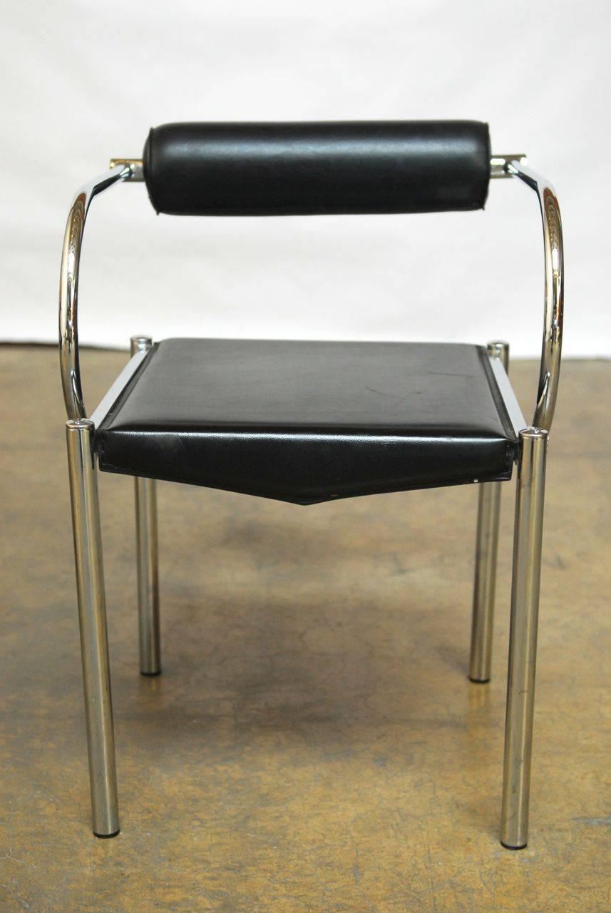Set of Six Mies van der Rohe Style Tubular Chrome Chairs 2