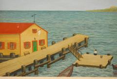 William Fellini Boat House Dock Painting, 1956