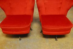 Pair of Mid-Century Theo Ruth Style Velveteen Swivel Lounge Chairs