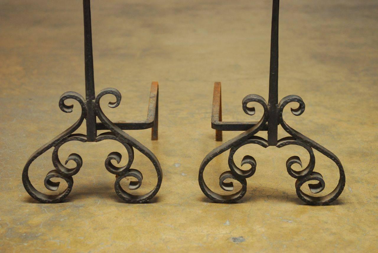 20th Century Pair of French Floral Art Nouveau Andirons