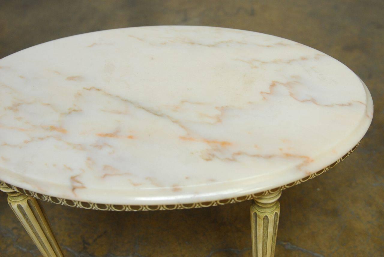 Portuguese Pair of Louis XVI Style Oval Marble Top Drink Tables