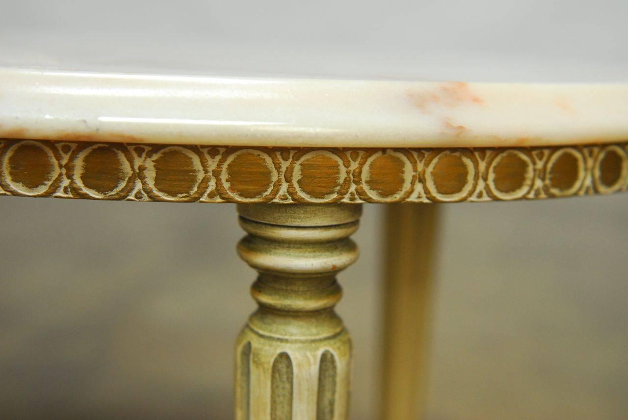 Pair of Louis XVI Style Oval Marble Top Drink Tables In Excellent Condition In Rio Vista, CA