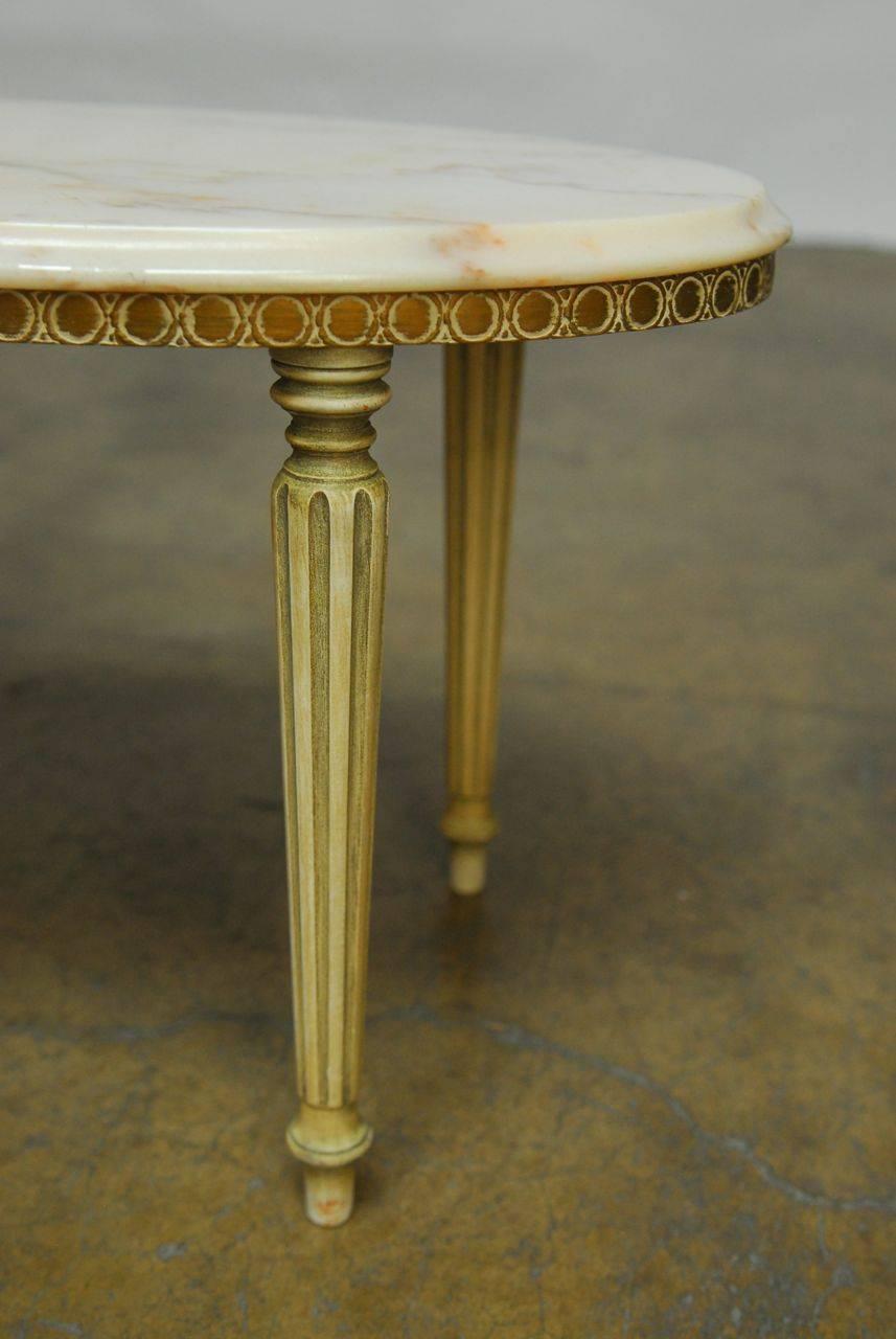 20th Century Pair of Louis XVI Style Oval Marble Top Drink Tables