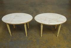 Pair of Louis XVI Style Oval Marble Top Drink Tables