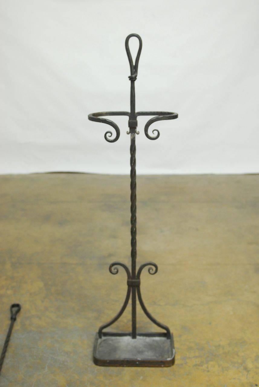 Arts and Crafts Monumental French Wrought Iron Fire Tool Set