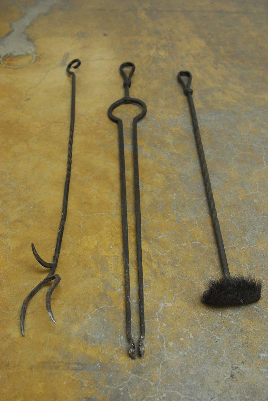 Monumental French Wrought Iron Fire Tool Set In Excellent Condition In Rio Vista, CA