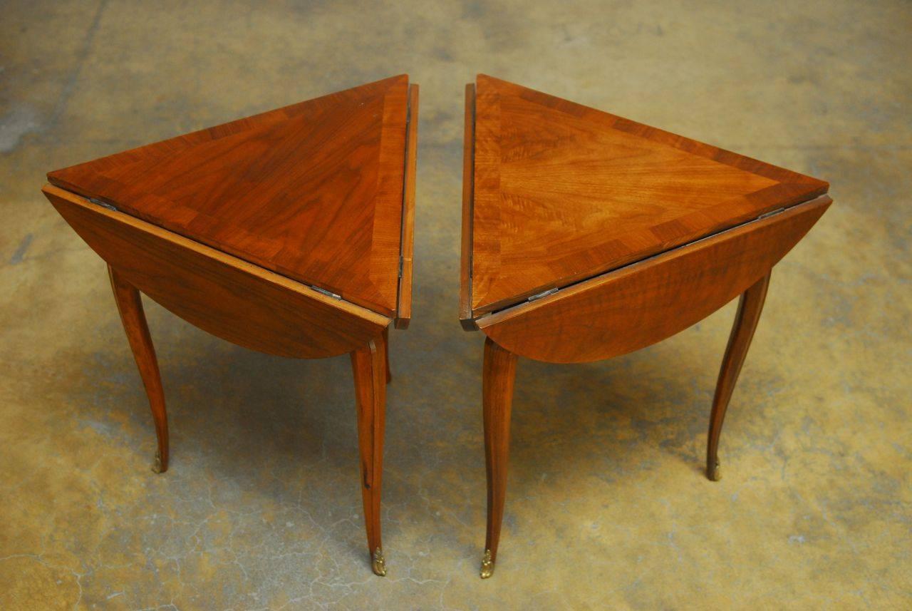 American Pair of Louis XV Round Mahogany Drop Leaf Tables by Baker