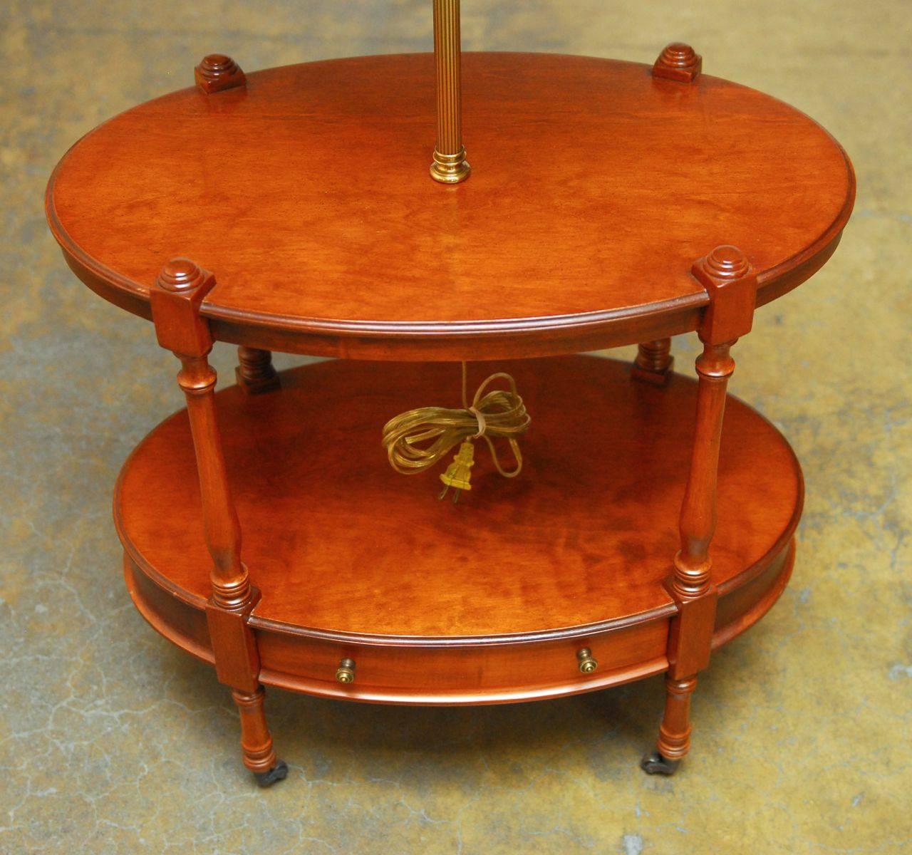 Two-Tier Oval Side Table with Brass Lamp by Frederick Cooper In Excellent Condition In Rio Vista, CA