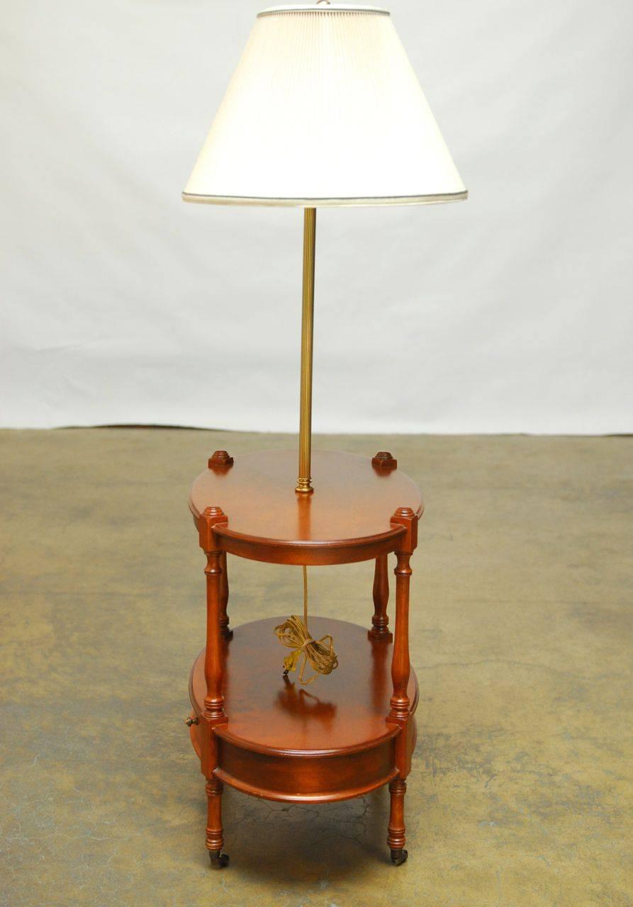 American Two-Tier Oval Side Table with Brass Lamp by Frederick Cooper
