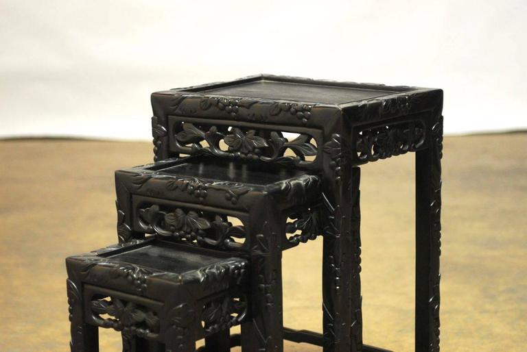 Chinese Export Set of Three Chinese Ebonized Nesting Tables For Sale