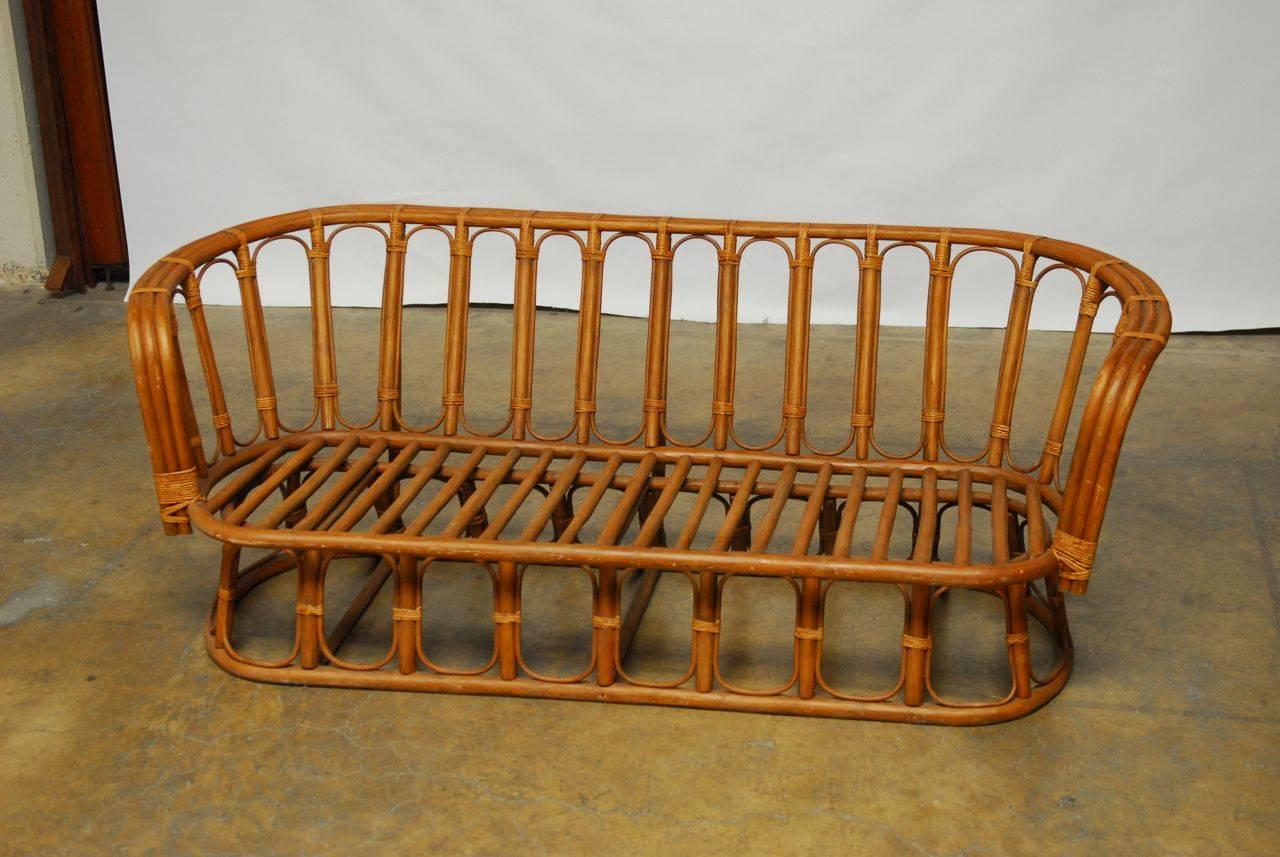 French Mid-Century Montpellier Bamboo Settee In Excellent Condition In Rio Vista, CA