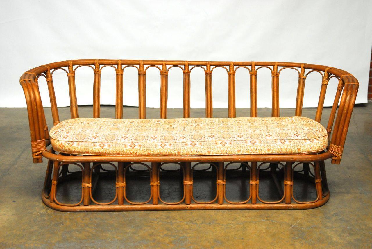 French Mid-Century Montpellier Bamboo Settee 1
