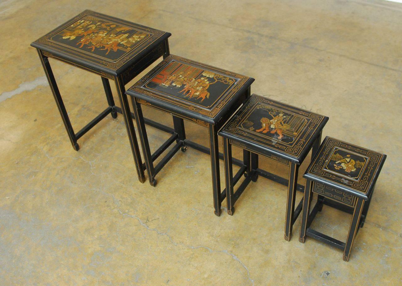 Chinese Export Set of Four Chinese Black Lacquer Nesting Tables