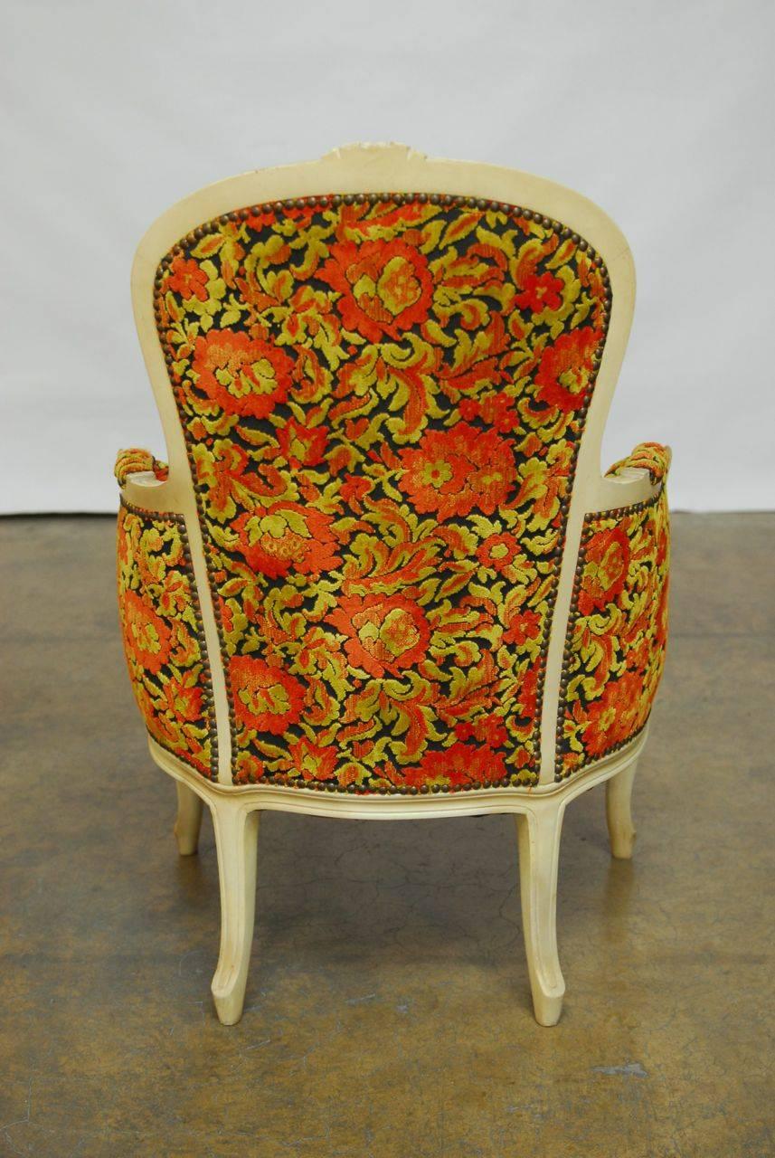 Hand-Carved French Louis XV Style Lacquered Bergere
