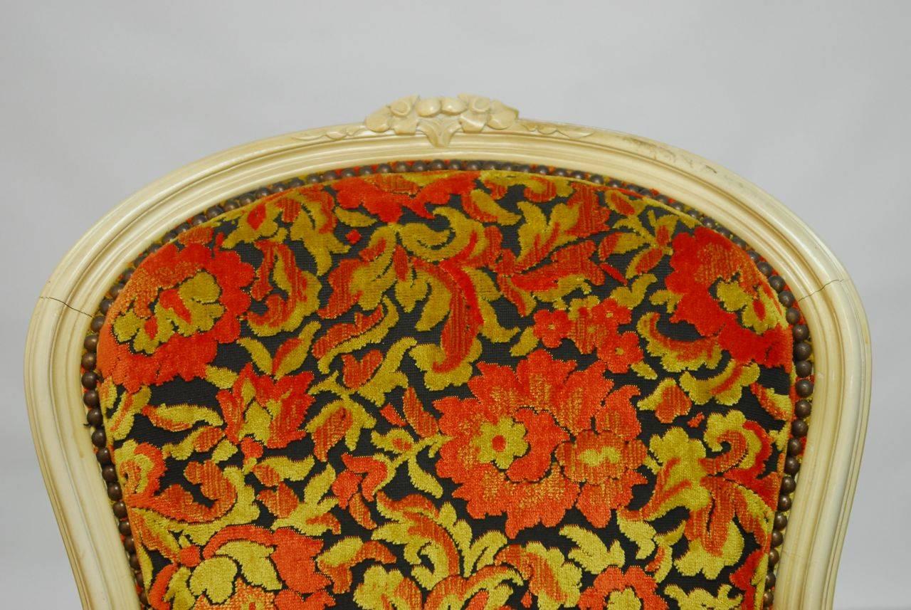 Wood French Louis XV Style Lacquered Bergere