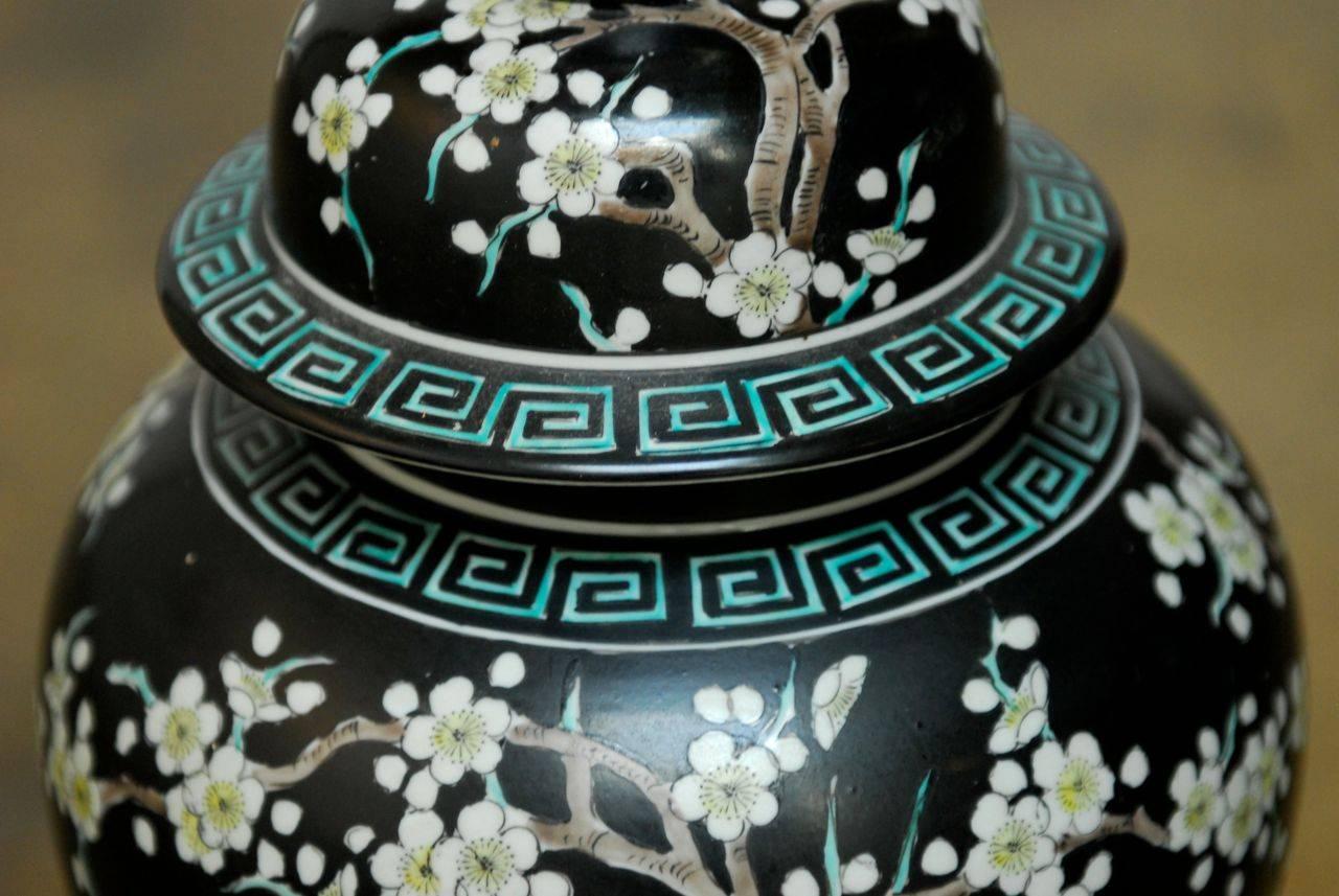 Chinese Porcelain Famille Noir Ginger Jar Lamp by Paul Hanson In Excellent Condition In Rio Vista, CA