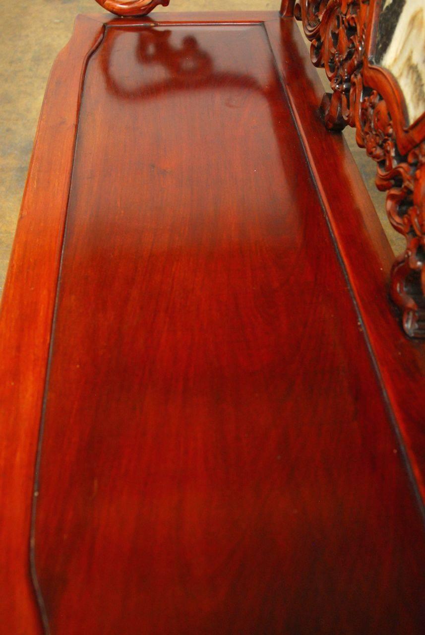 20th Century Chinese Rosewood and Marble Dali Carved Sofa Bench