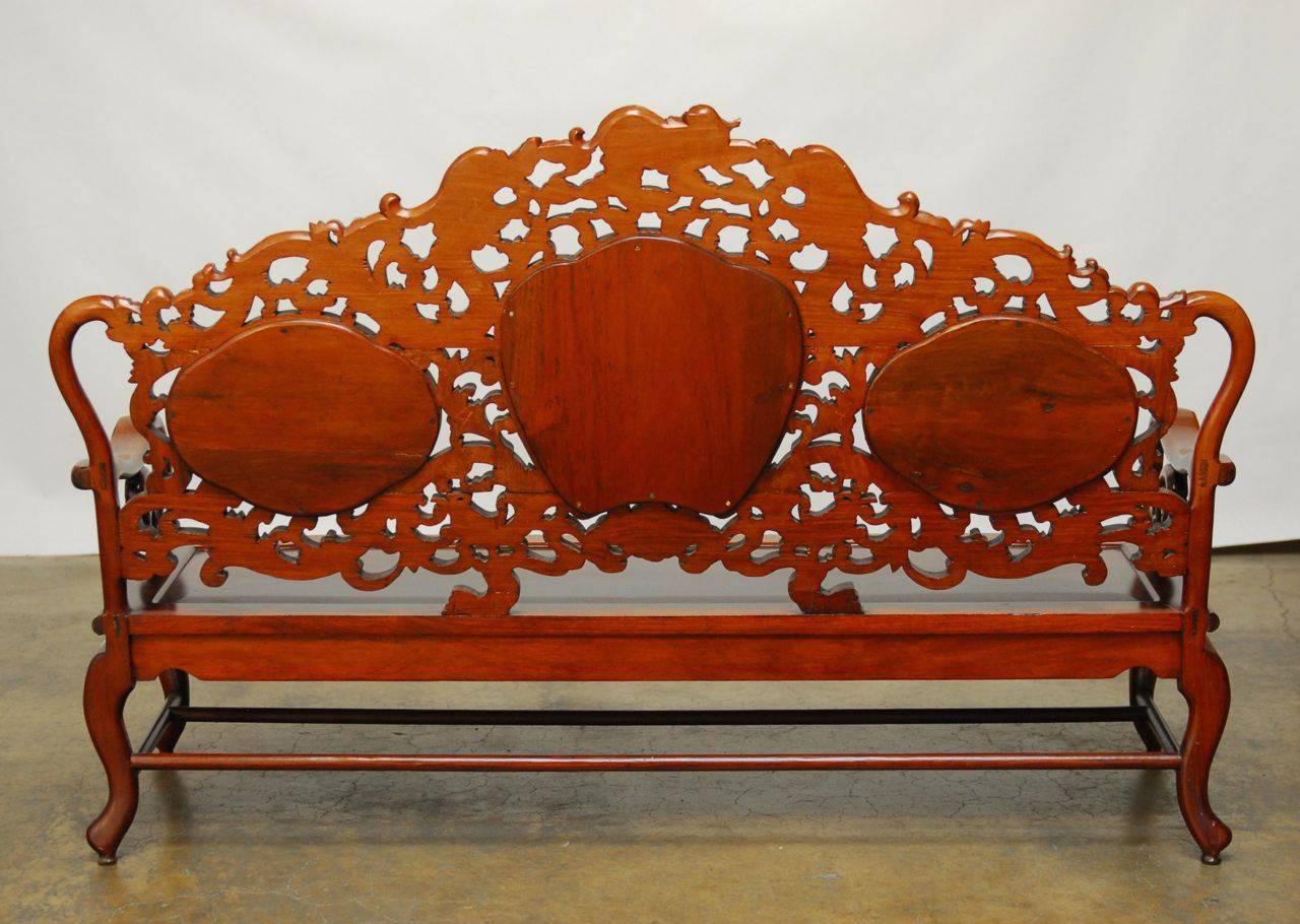 Chinese Rosewood and Marble Dali Carved Sofa Bench 1