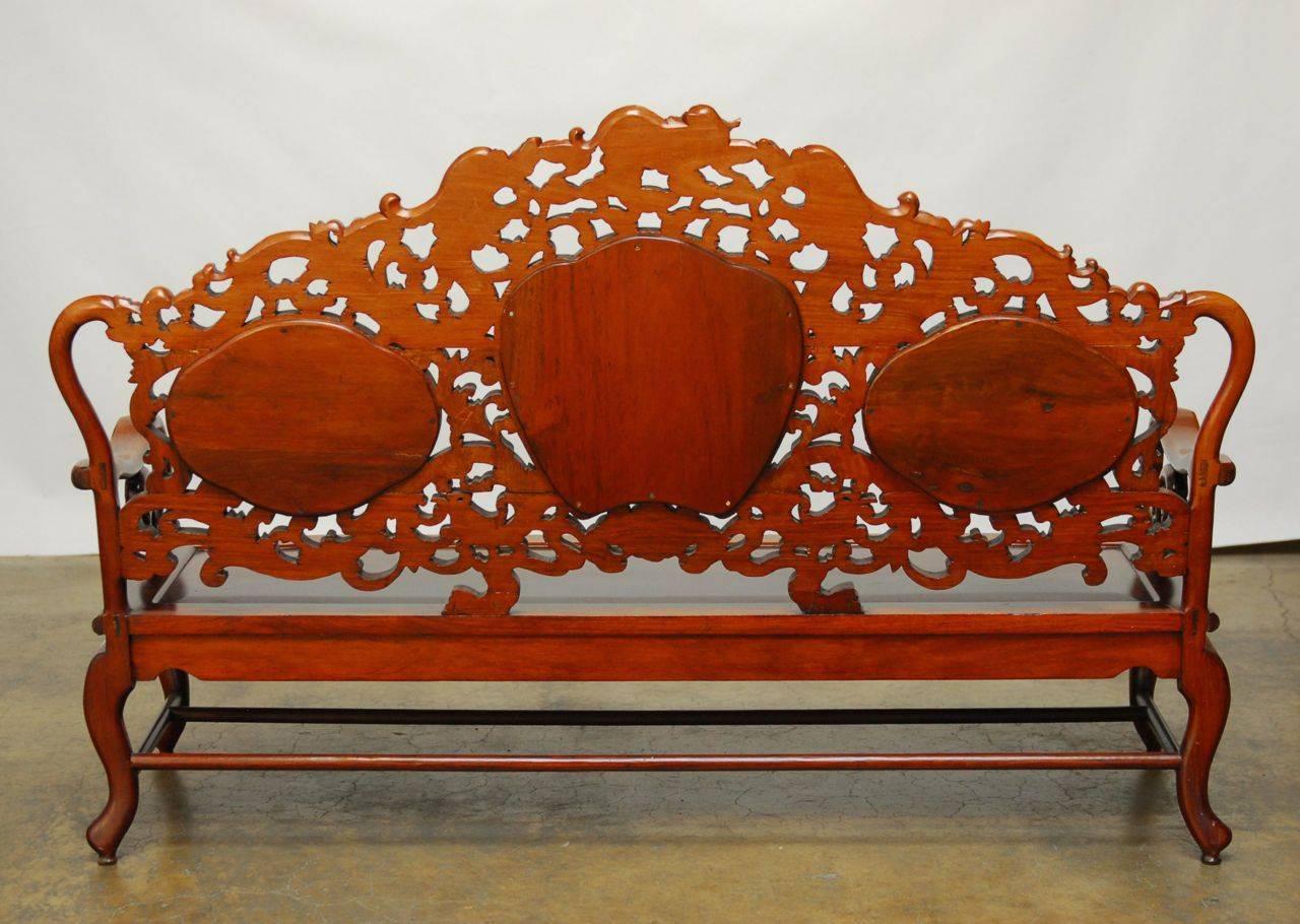 Chinese Rosewood and Marble Dali Carved Sofa Bench For Sale at 1stdibs