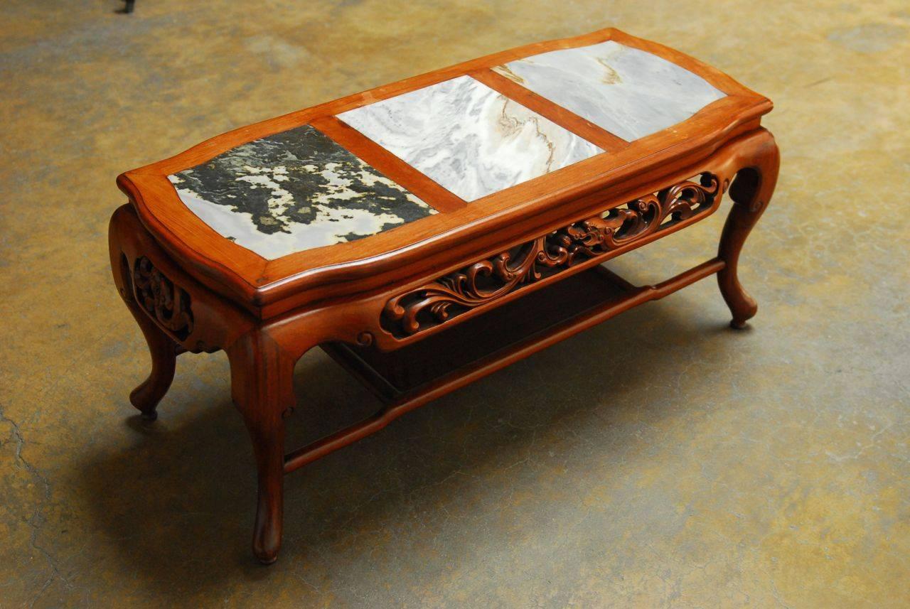 Hand-Carved Chinese Rosewood and Marble Dali Panel Coffee Table