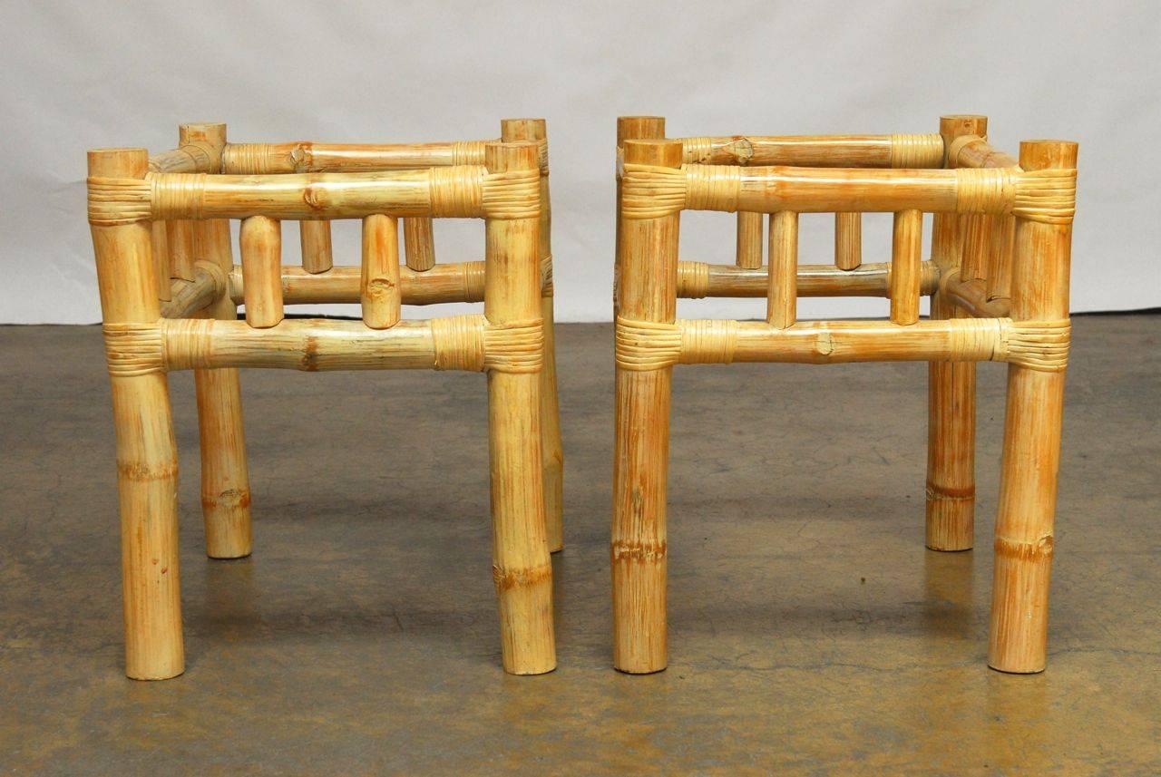 Hollywood Regency Pair of Organic Bamboo Side Tables Attributed to Ralph Lauren 