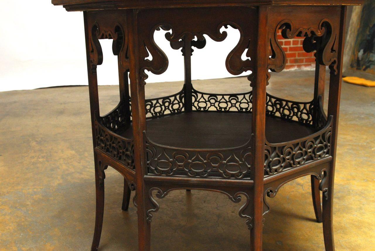 Hand-Crafted Middle Eastern Octagonal Table with Relief Carved Top