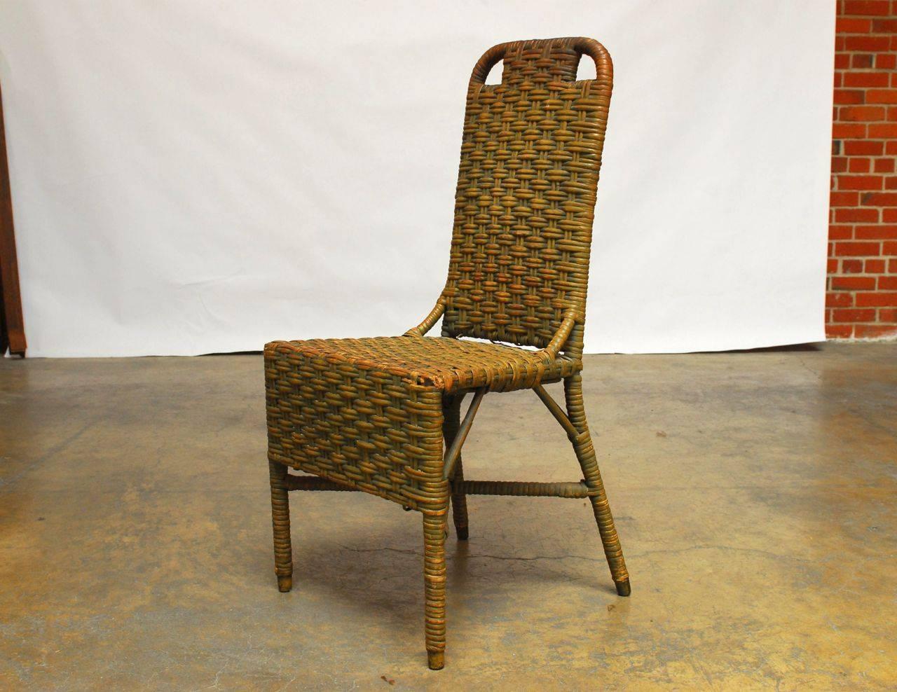 French Wicker Writing Table Desk and Chair 1