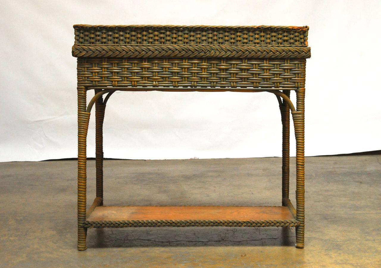 Hand-Crafted French Wicker Writing Table Desk and Chair