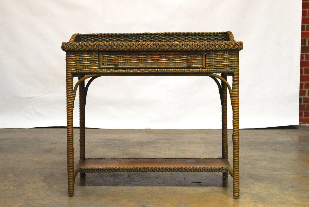 French Wicker Writing Table Desk and Chair 2