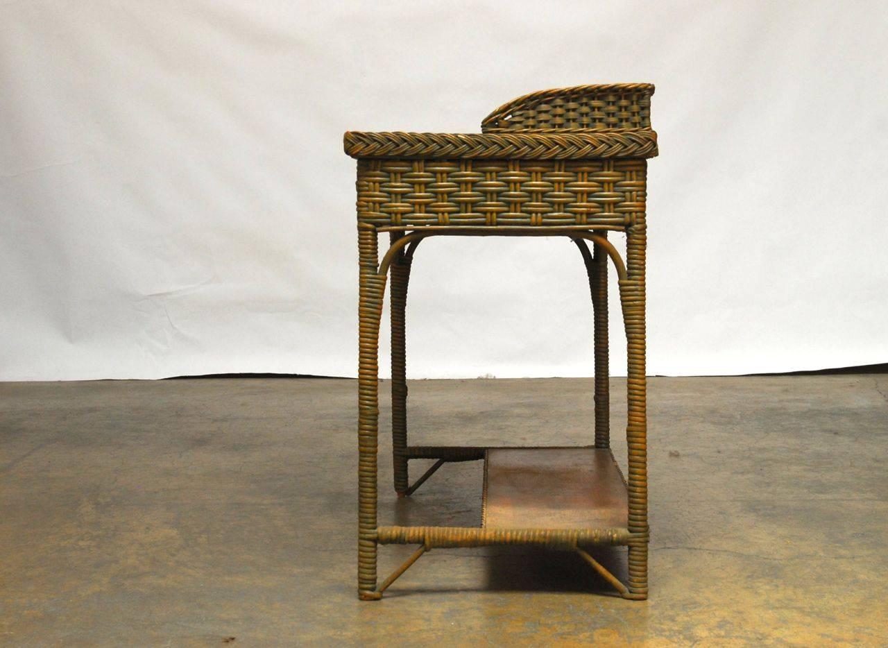 20th Century French Wicker Writing Table Desk and Chair