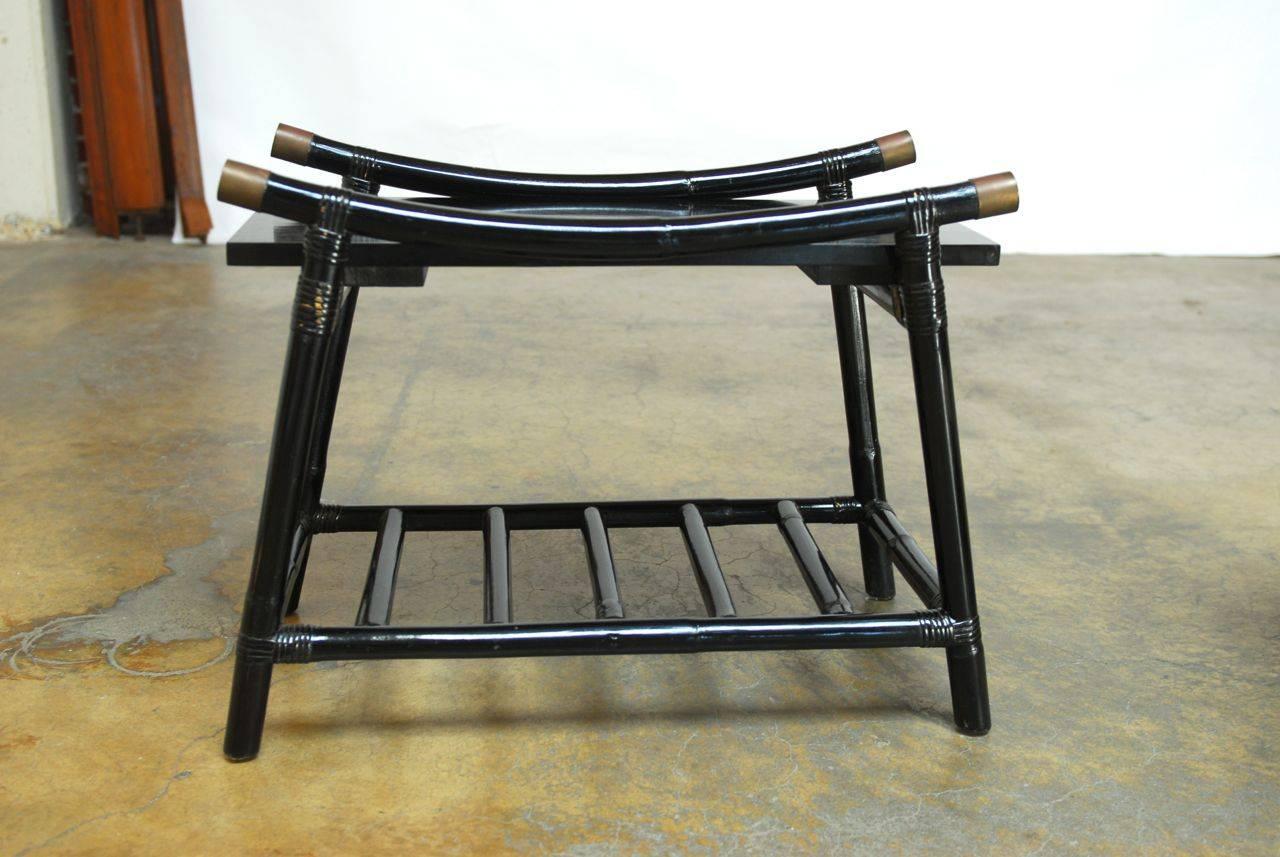 Hand-Crafted Black Lacquer Rattan Coffee Table and Side Table, Attributed to Ficks Reed