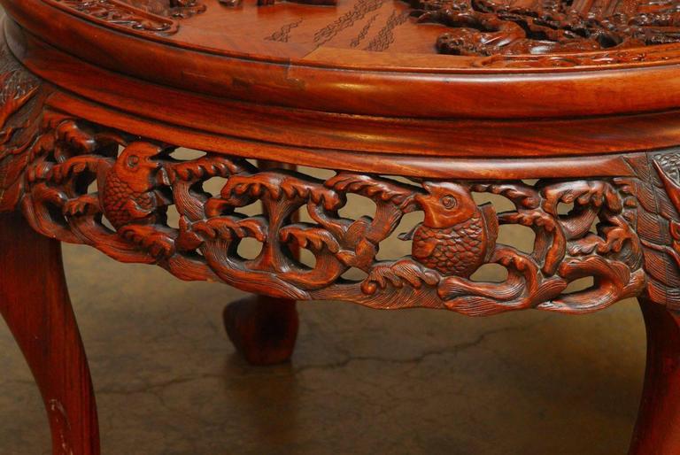 Round Chinese Carved Rosewood Tea Table With Nesting Stools At 1stdibs Round Chinese Carved Rosewood Tea Table, Antique Asian Tea Table