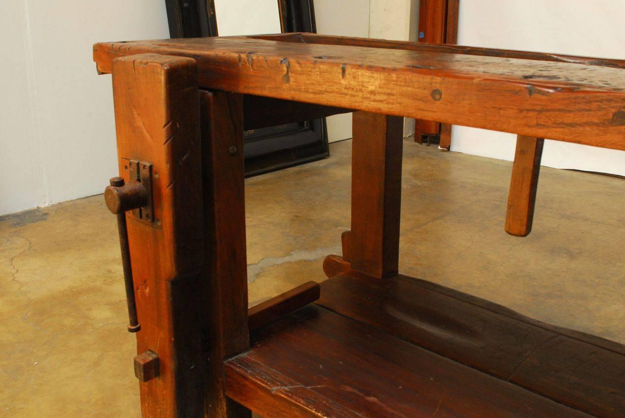 Hand-Crafted Early 19th Century French Elm Etabli Work Bench