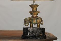 Pair of Thai White Brass Elephant Table Lamps