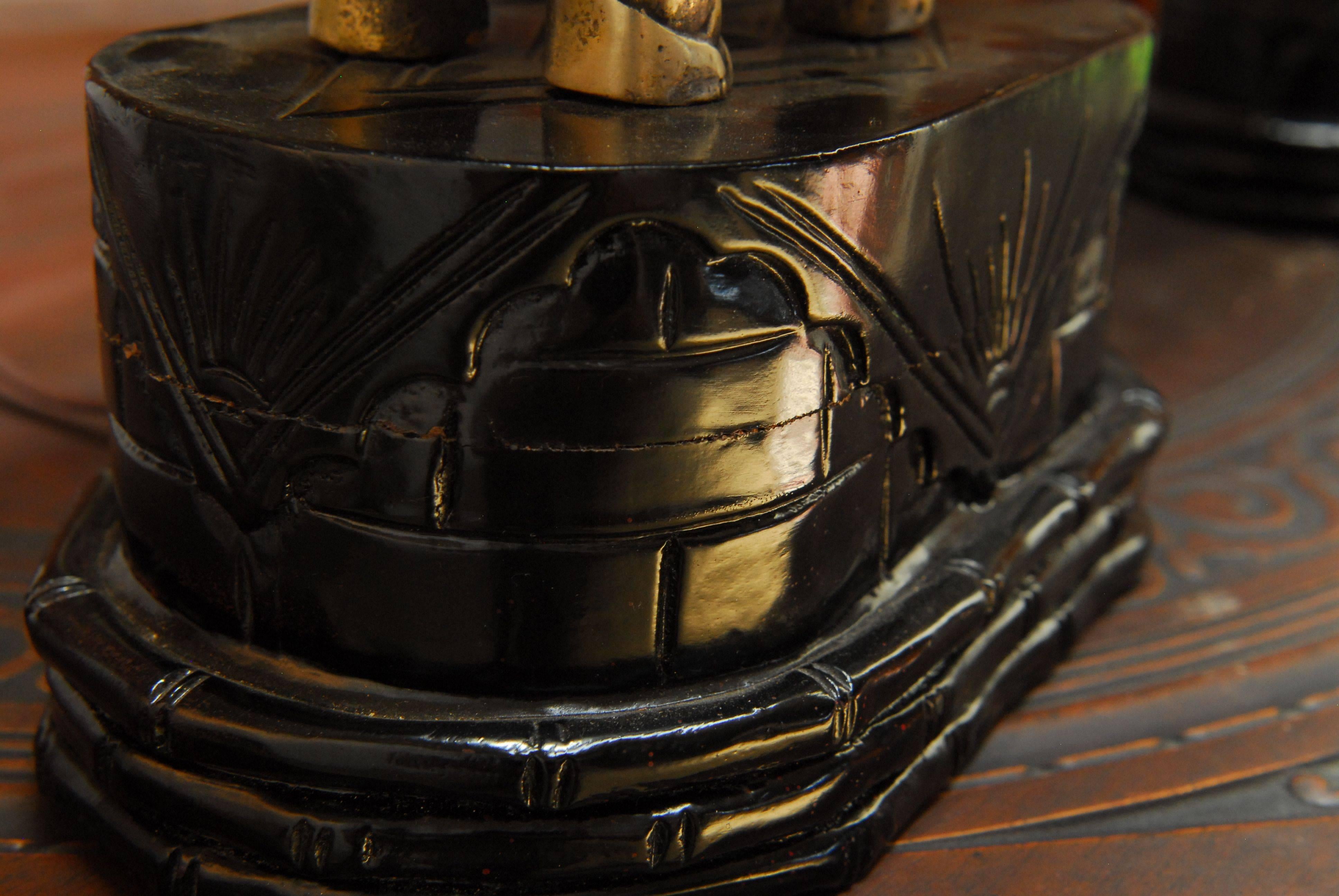 Pair of Thai White Brass Elephant Table Lamps In Excellent Condition In Rio Vista, CA
