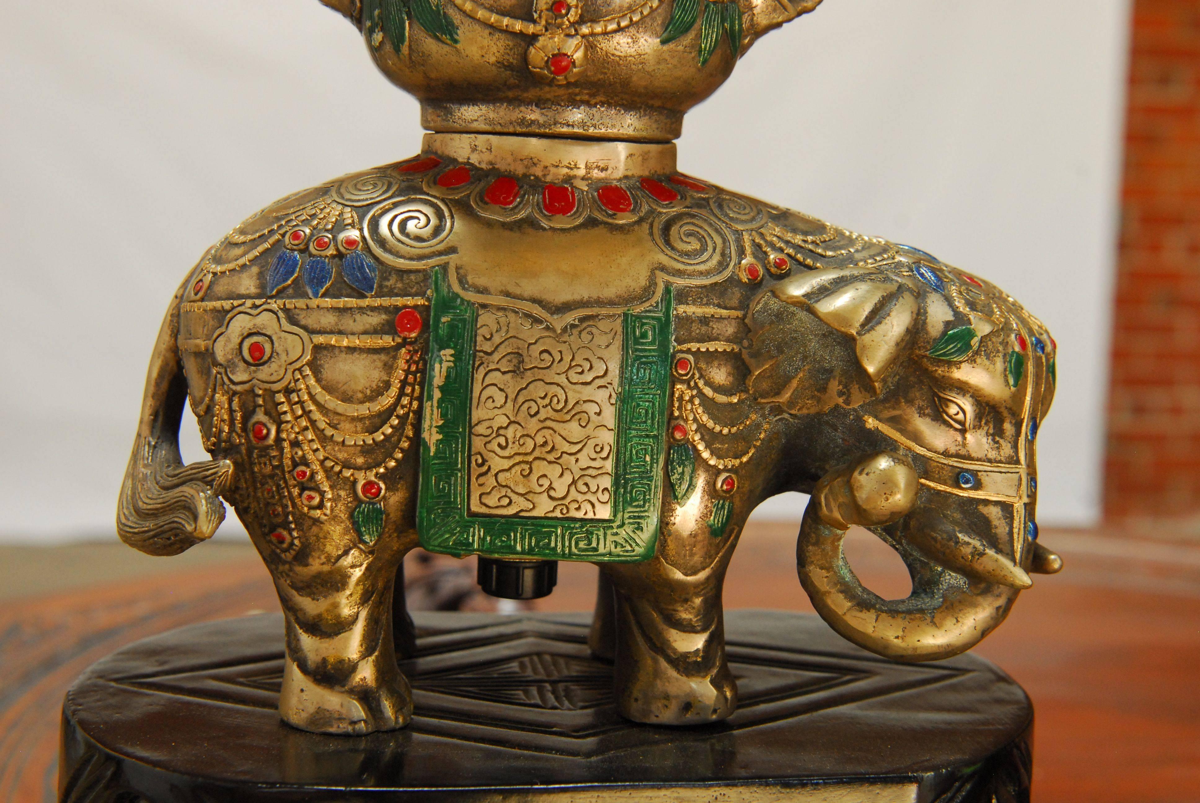 20th Century Pair of Thai White Brass Elephant Table Lamps