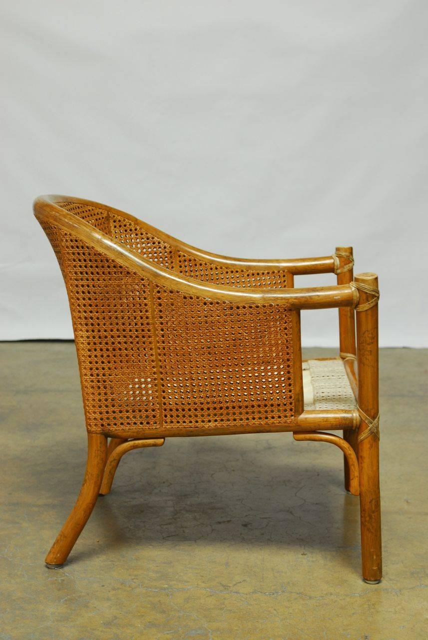 Mid-Century Modern Set of Three McGuire Cane Back Bamboo Armchairs