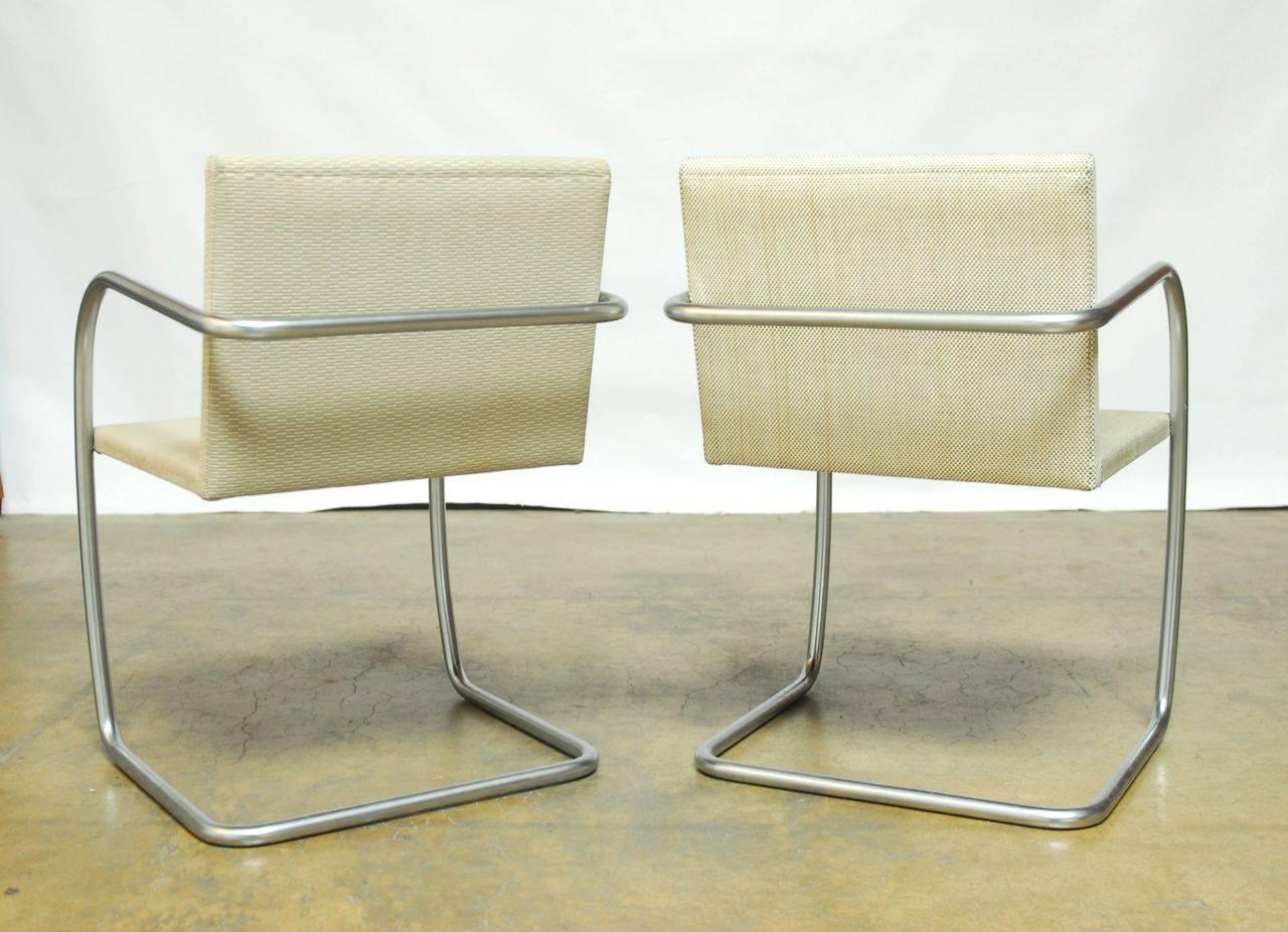 Mid-Century Modern Pair of Mies van der Rohe Brushed Nickel Brno Chairs for Knoll